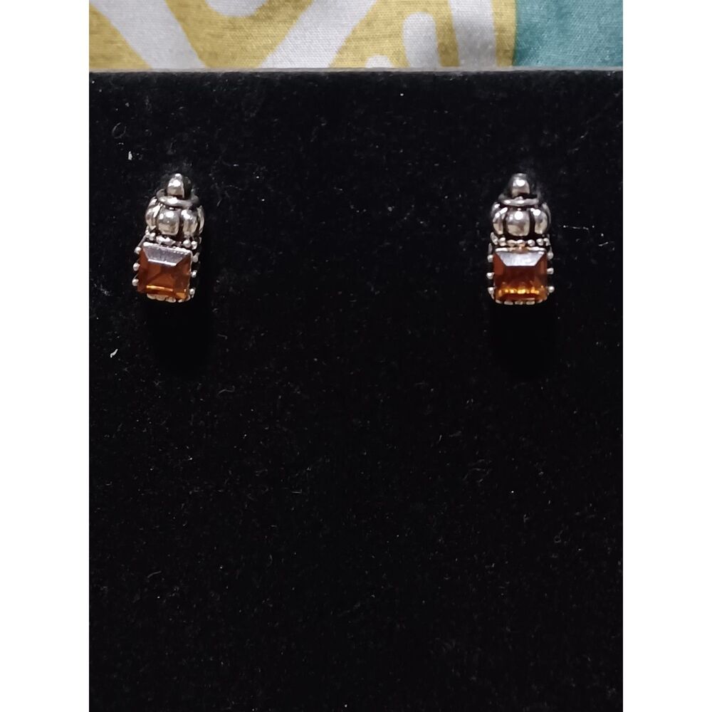 Silver-Toned Orange Crystal Necklace & Earring Set, 16" - Picture 3 of 4